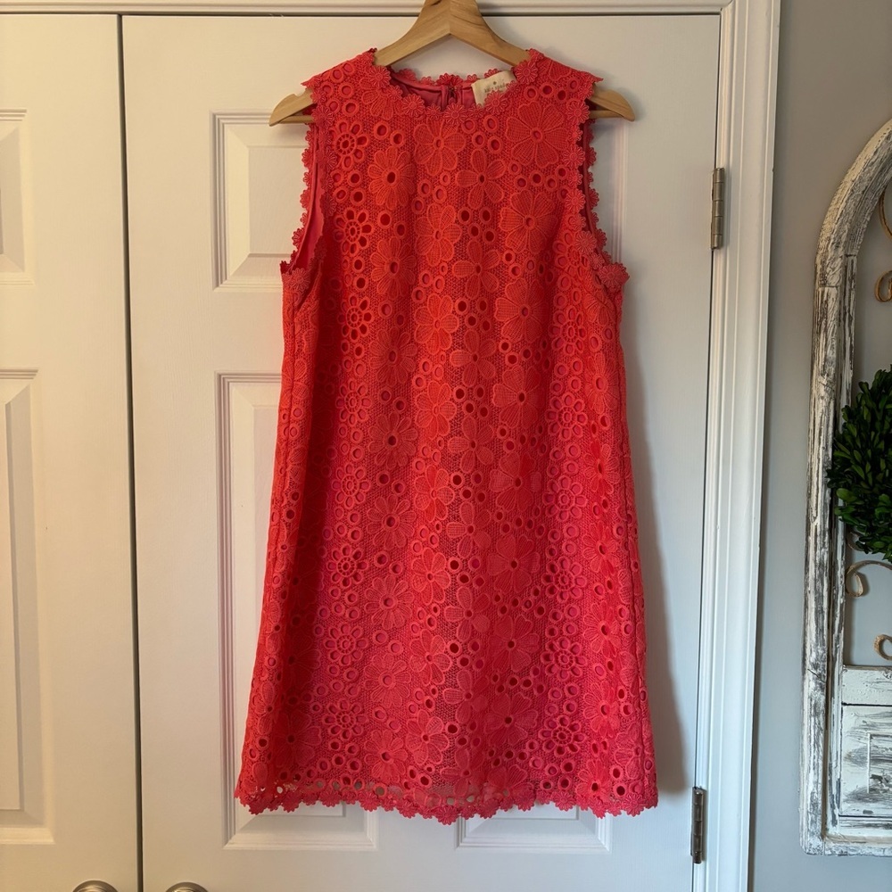 Kate Spade Shore Thing Lace Shift Dress Sleeveless Coral Peach Sherbet 8 Spring - Picture 3 of 11